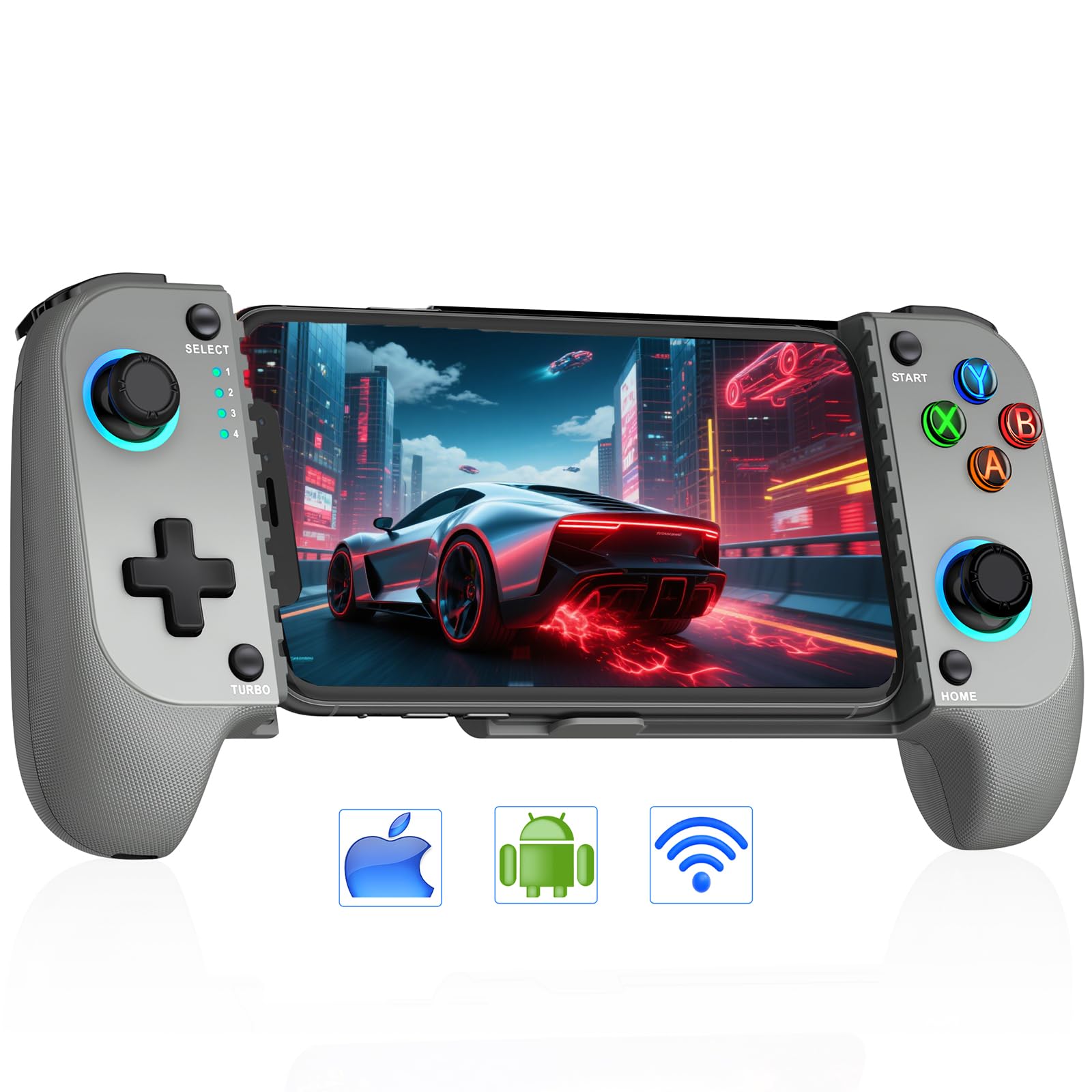 AXYBCOOL Mobile Wireless Phone Controller for iphone/Android with Hall Joystick, Mobile Game Controller with Phone Case Support, Compatible with Xbox Game Pass (Grey)