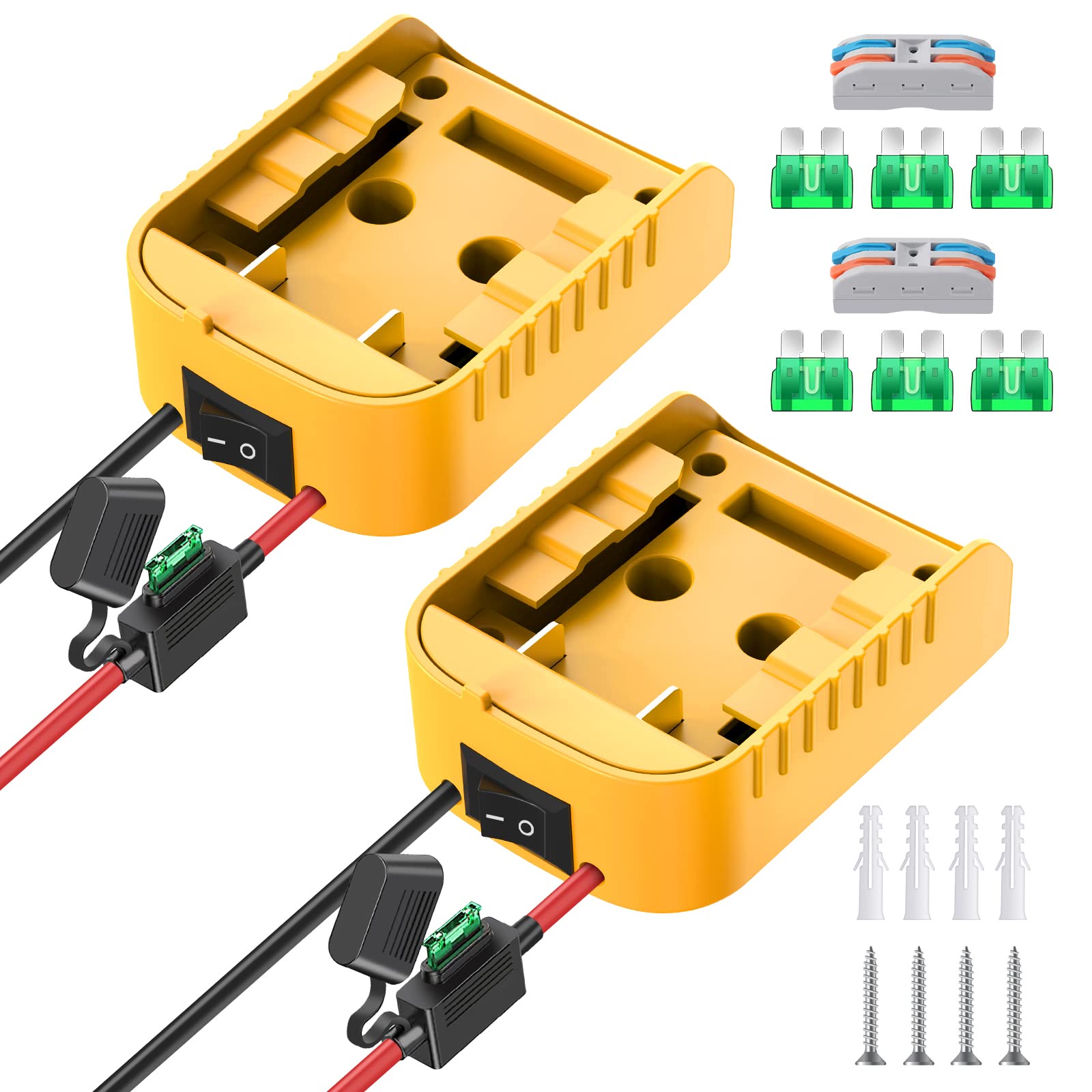 Photo 1 of 2 Pack Power Wheel Adapter for Dewalt 20V Battery Adapter with Switch, Fuse & Wire Terminals, 12AWG Wire, Power Wheel Battery Converter for DIY Ride On Truck, RC Car Toys and Robotics