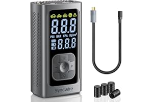 Syncwire Tire Inflator Portable Air Compressor - 150PSI 2X Faster Inflation Smart Air Pump for Car Tires [Extra-large LCD] wi