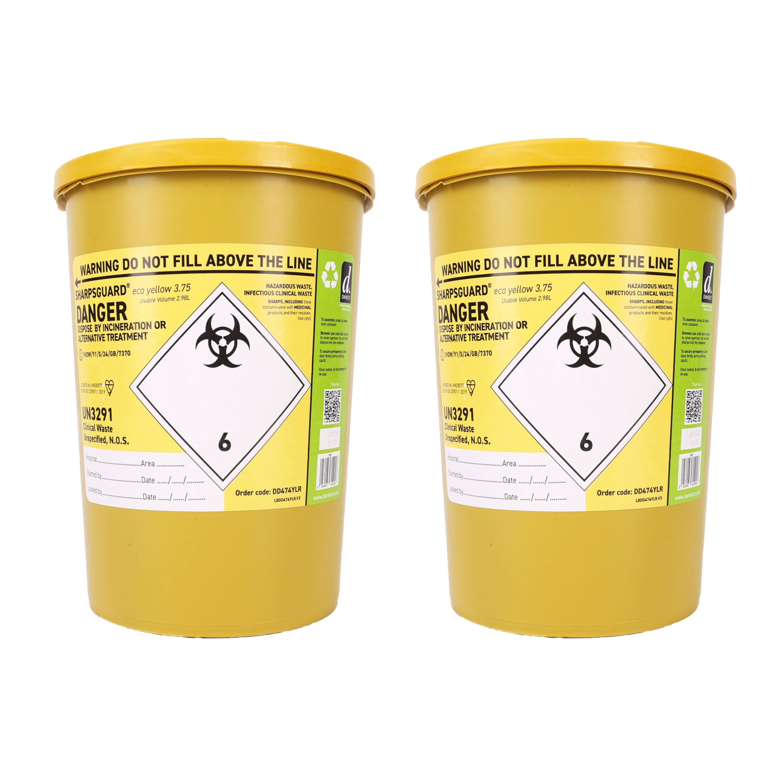 2x Biohazard Sharps Large Medical Bins 4 Litre Boxes