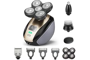 Hugdew Head Shavers for Bald Men, 5 in 1 Electric Razor with Rechargeable Battery, Hair Clipper, Nose Hair Trimmer(Pale Gold)