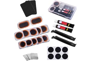 Bike Tire Repair Kit - Bycicle Inner Tube Puncture Patch Kits, with Vulcanizing Patches,Glueless Patchs,Metal Rasp,Lever,Sand