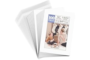 GOLDEN STATE ART Pack of 100 5x7 WHITE Picture Mats Mattes with White Core Bevel Cut for 4x6 Photo + Back + Bags