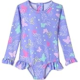 Ghteas Girls One Piece Swimsuits Long Sleeve Ruffle Zipper Bathing Suit Cute Kids UPF 50+ Rashguard Swimwear 1-6 Years