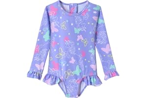 Ghteas Girls One Piece Swimsuits Long Sleeve Ruffle Zipper Bathing Suit Cute Kids UPF 50+ Rashguard Swimwear 1-6 Years