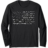 Grey Vintage Camo American Flag Long Sleeve T-Shirt