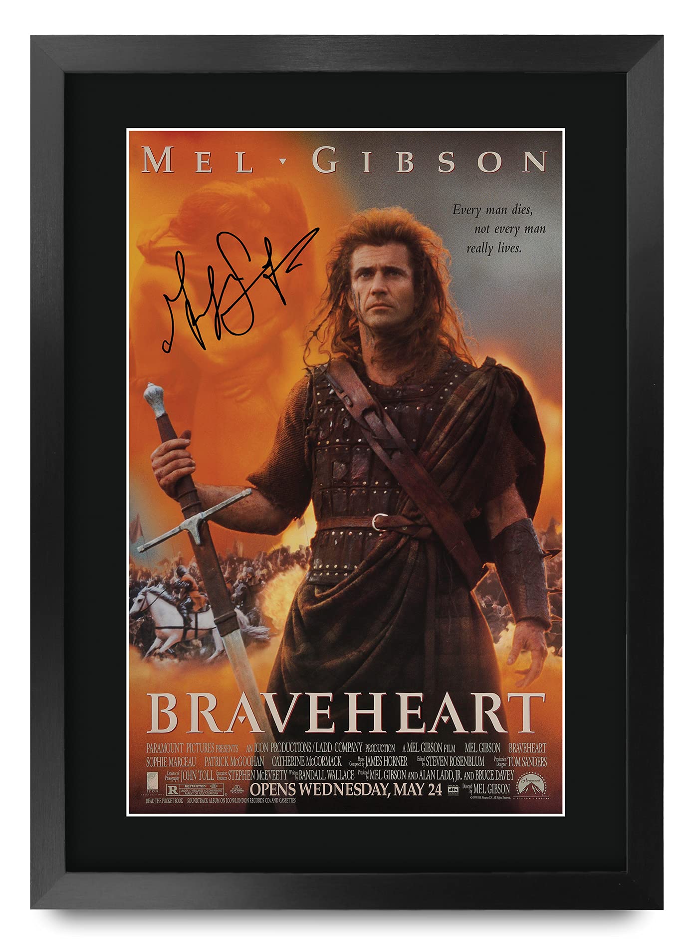 HWC Trading FR A3 Braveheart Mel Gibson Gifts Printed Poster Signed Autograph Picture for Movie Memorabilia Fans - A3 Framed