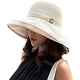 Women Wide Brim Sun Hats Metal Wired Edge Summer UV Protection Beach Fishing Hat for Hiking Garden Travel Chin Strap