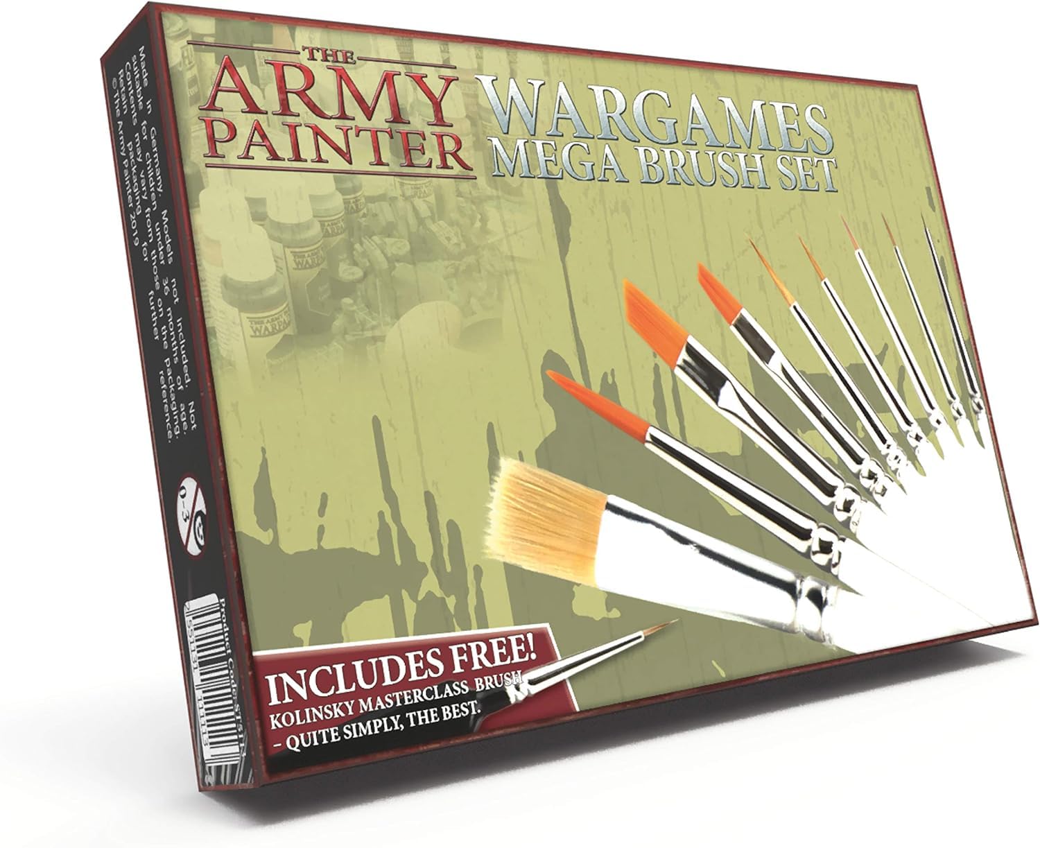 10 Miniature Paint Brushes with FREE Masterclass Kolinsky Sable Hair Brush - Durable Miniatures Paint Brush Set, Wargamer Brushes with Comfortable Grip - Wargames Mega Brush Set by The Army Painter