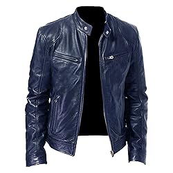 SWJGLITTR Men Slim Fit Motorcyle Leather Jacket