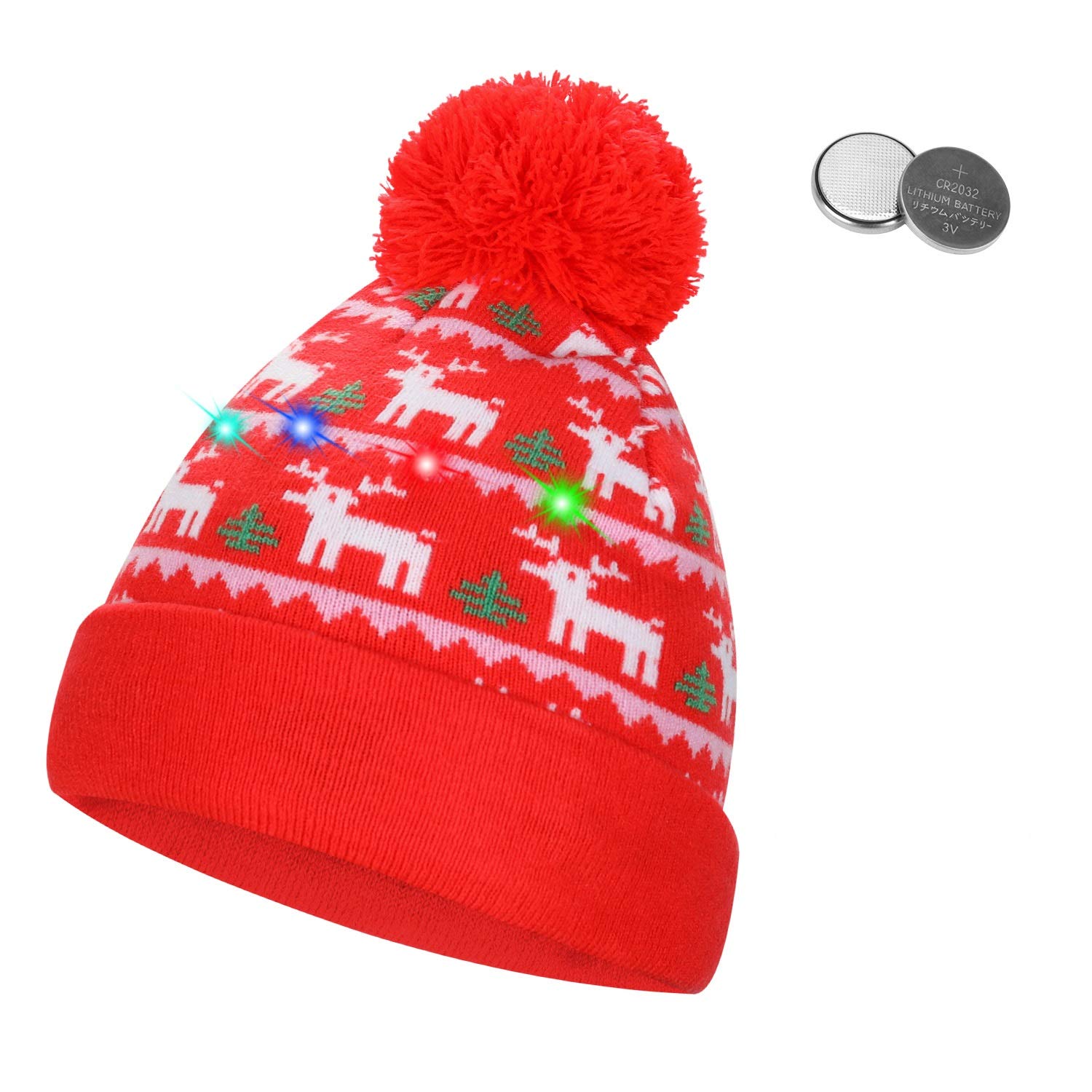 QKURT Stylish Unisex LED Light Up Beanie Hat Knit Cap, Colorful Xmas Christmas Beanie Cap for Ugly Christmas Sweater Party Holiday Party Favor Supplies Indoor and Outdoor Winter Snow Hat