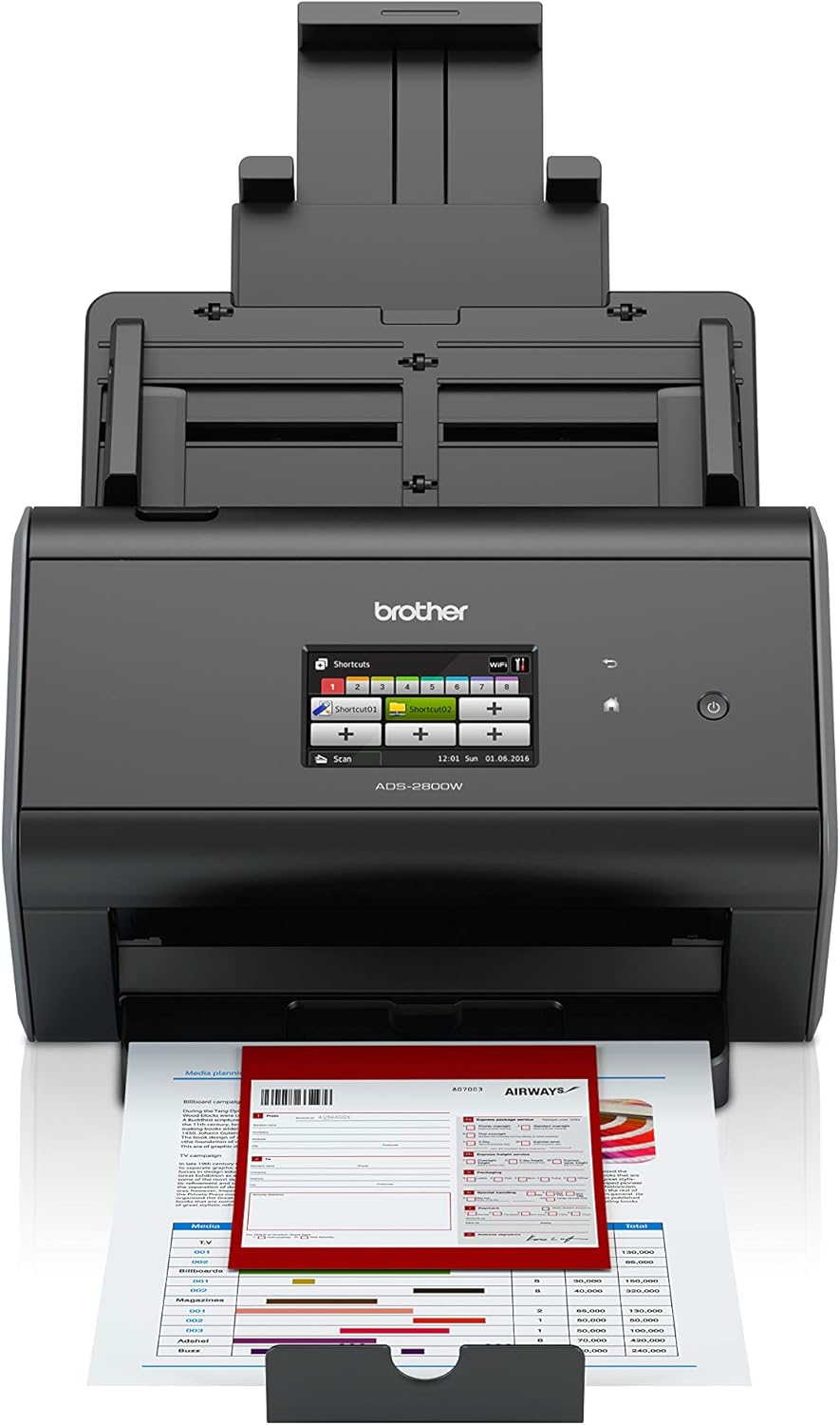 Brother ImageCenter ADS-2800W Wireless Document Scanner, Multi-Page Scanning, Color Touchscreen, Integrated Image Optimization, High-Precision Scanning, Continuous Scan Mode, Black: Office Products