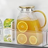 Glass Pitcher With Lid and Spout, 1.8 Liter 60 oz Water Pitcher For Fridge, Clear Iced Tea Pitchers Glass with Stainless Steel Lid, Heat Resistant Water Jug for Fridge Beverage Carafe