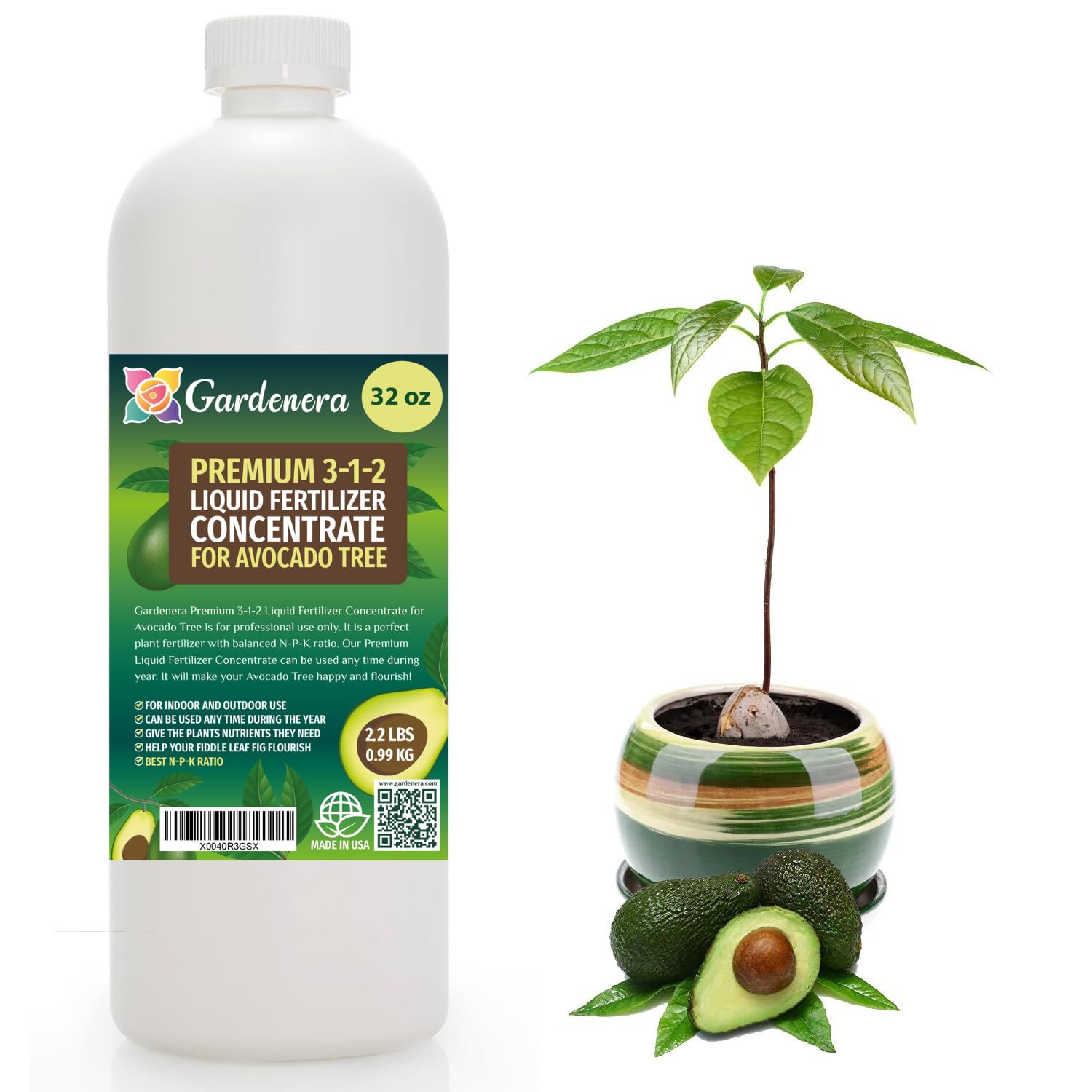 Photo 1 of Premium Liquid Avocado Plant Fertilizer - 3-1-2 Concentrate for Indoor Plants and Flowers by Gardenera | Organic Plant Food for Avocado Trees - 32oz