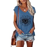 BLACKOO Women's V-Neck Cute Graphic T-Shirt Short Sleeve Casual Basic Top
