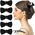 RC ROCHE ORNAMENT 6 Pcs Womens French Barrette Cute Flat Ribbon Bow Styling Strong Hold Firm Grip Teeth Side Slide Beauty Fashion Accessory Plastic Hair Clips Clamp, Medium Black