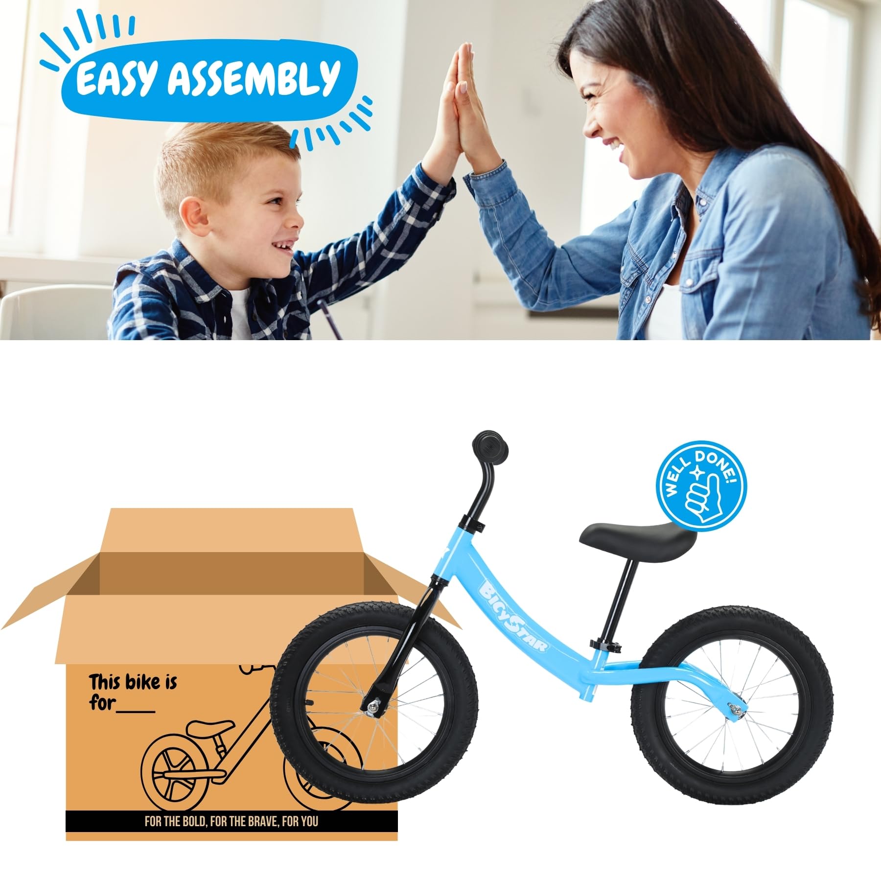 14 Inch Balance Bike for Kids 3-7 Year Old, Kids Bike with No Pedals, Air Rubber Tires, Adjustable Height, Foot Rest, Pedalless Kids Bicycle Boys, Girls