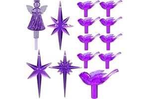 KONOHAELF 117Pcs Ceramic Christmas Tree Purple Martin Bird Replacement Lights Bulbs and 1 Angel/3Stars Topper Ornament for Ceramic Tree Décor - Medium Plastic Pegs.