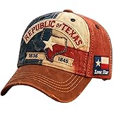 Vintage Republic of Texas Cap - 1836-1845 Lone Star State Embroidered Adjustable Baseball Hat for Men and Women Tangerine