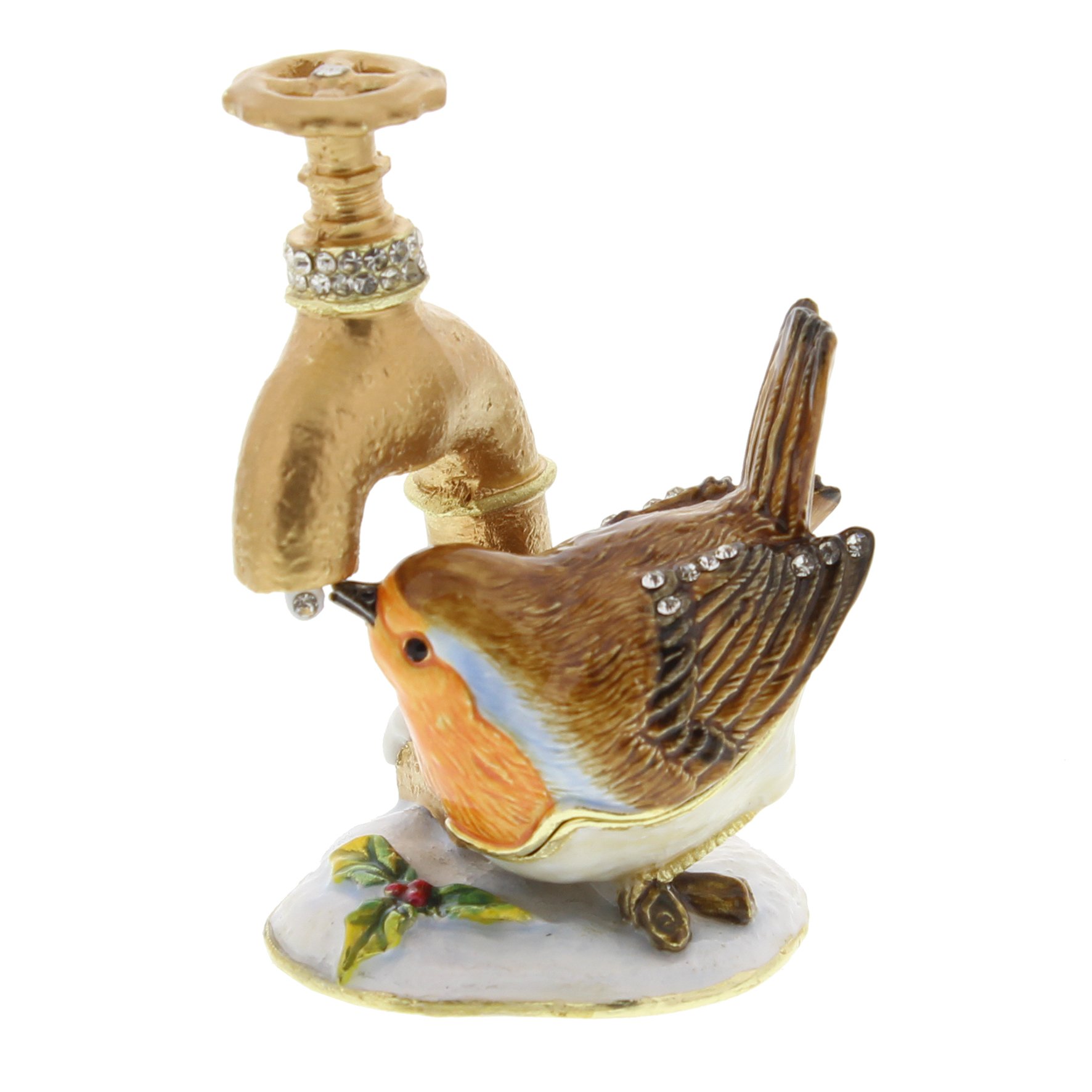 Robin Drinking From Tap Treasured Trinket Box / Decorative Keepsake Ornament (New)