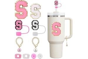 Mity rain 10pcs Set Designed for Stanley Cup Accessories, Straw Cover Cap - Letter Charm - Letter Stickers - Spill Stopper - Leak Stopper, For Stanley 40oz/ 30oz Tumbler Decorations (S)