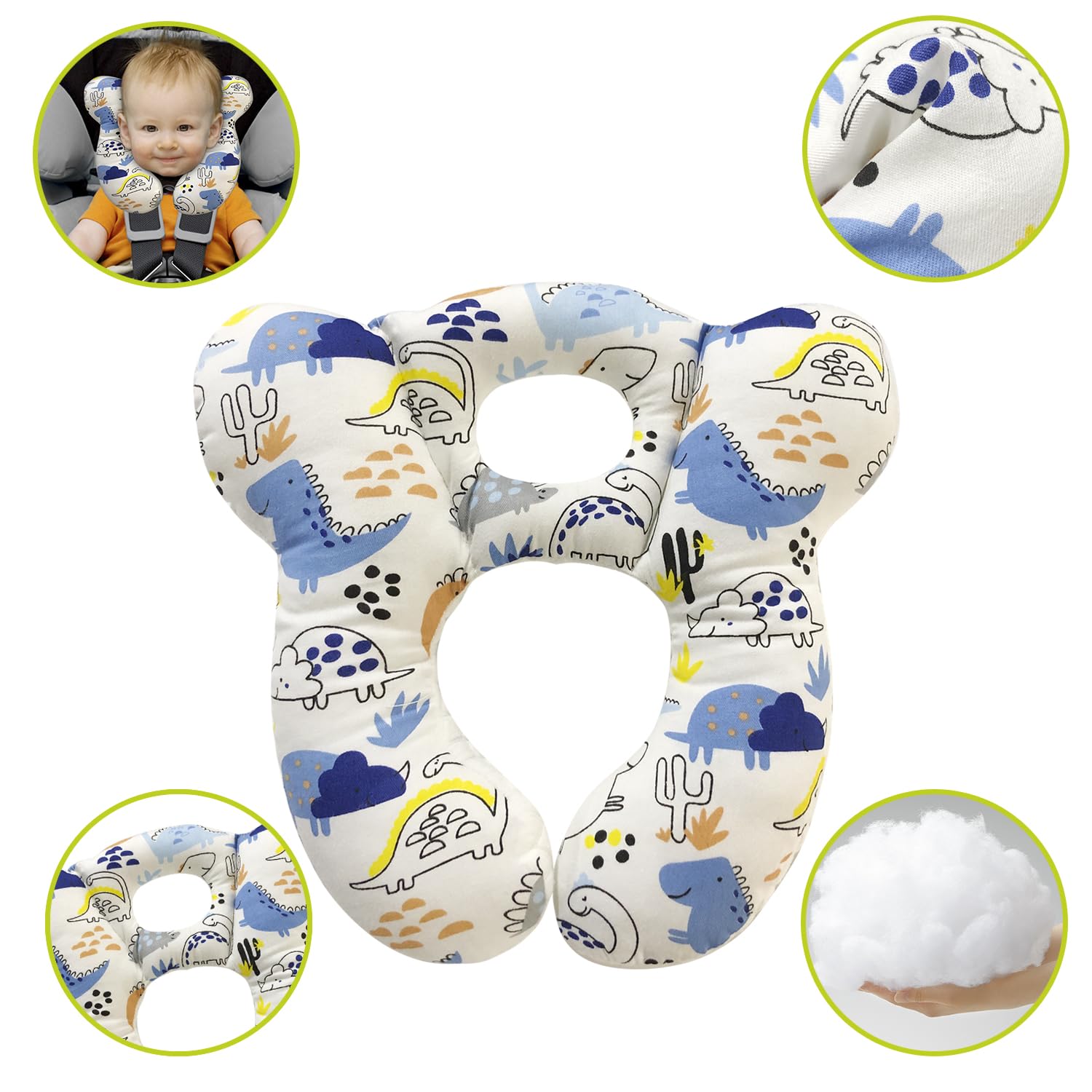 Baby Travel Pillow,Soft and Skin Friendly Kids Cushion for Car Seat - Newborn Pillow for Pushchair,Car Seat,Travel (Blue Dinosaur)