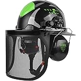 GREEN DEVIL Industrial Chainsaw Helmet with Face Shield Built in Visor and Ear Muffs 4 in 1 System ANSI Z89.1 Safety Hard Hat Adjustable Headgear Ideal for Forestry and Arborist Work Full Brim Style
