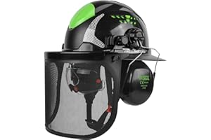 GREEN DEVIL Industrial Chainsaw Helmet with Face Shield Built in Visor and Ear Muffs 4 in 1 System ANSI Z89.1 Safety Hard Hat