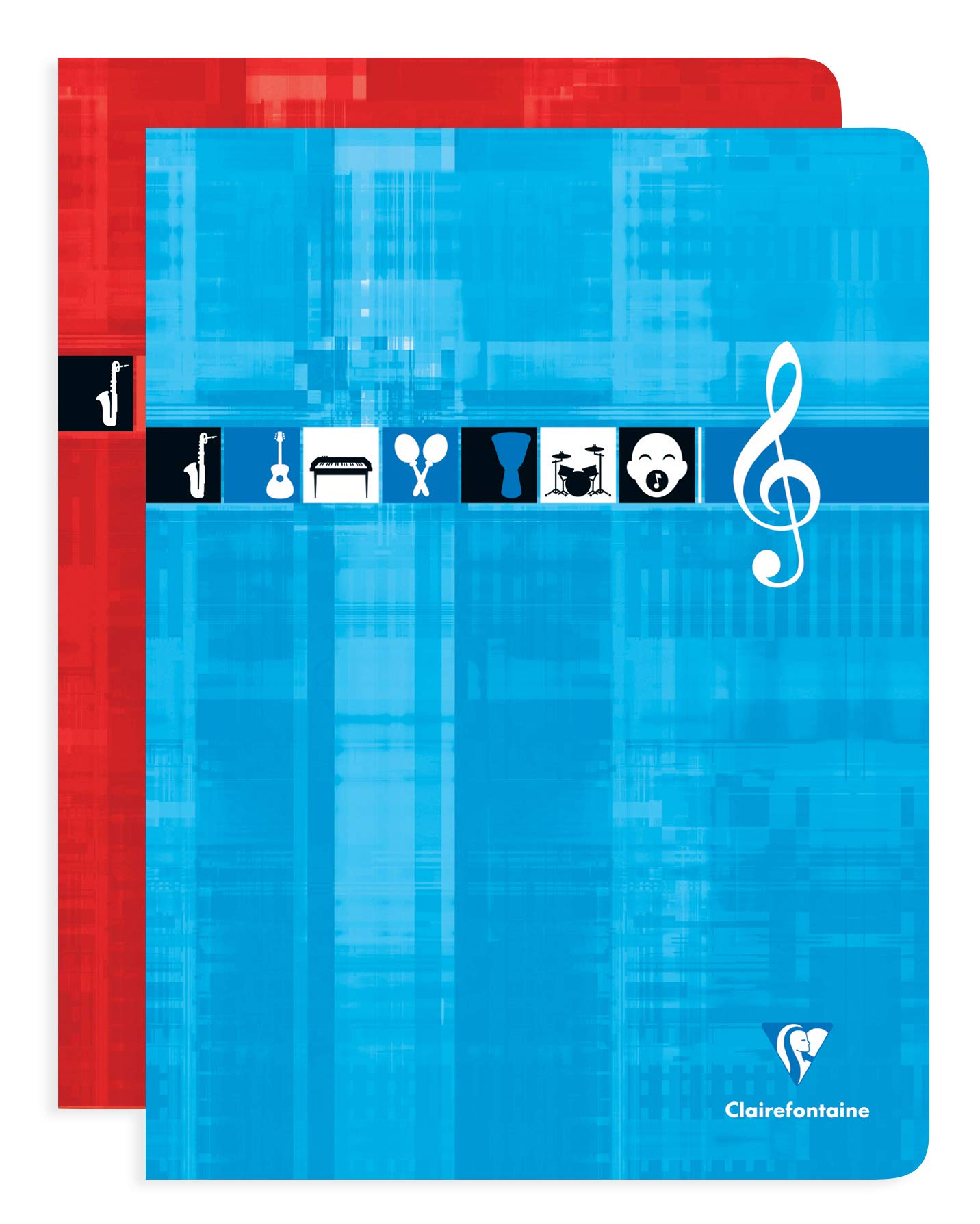 Clairefontaine 3307C Set of 10 Stapled Music and Song Notebooks - 24x32 cm - 48 Seyes Ruled Pages - White Paper 90 g - Laminated Card Cover - Random Colours