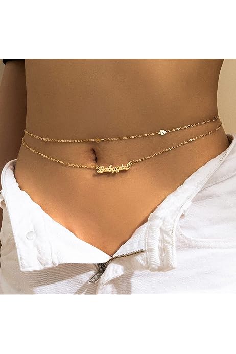 Urieo Simple Belly Chain Gold Pearl 