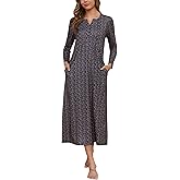 Marvmys Womens Cotton Long Sleeve Nightgowns Soft Ladies Sleep Shirts V Neck Full Length Night Shirts Sleepwear with Pockets