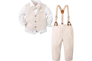 SANGTREE Boys Cotton Linen Suit Formal Set Baby Clothes Boy Gentleman Wedding Ring Bearer Outfits, 3 Months - 9 Years