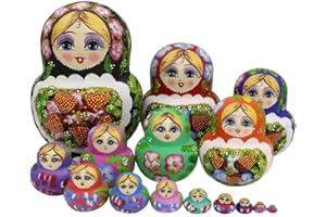 Winterworm Set of 15 Big Bulky Strawberry Colorful Basswood Wooden Traditional Russian Nesting Dolls Matryoshka Kids Stacking Toys Christmas Birthday Festival Gifts