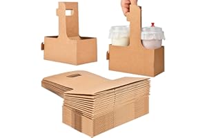 Supkiir 40 Pack Drink Carrier with Handle, 2-Cup Kraft Disposable Paperboard Cup Holder for Hot or Cold Drinks, to Go Coffee Cup Holder for Food Delivery Service