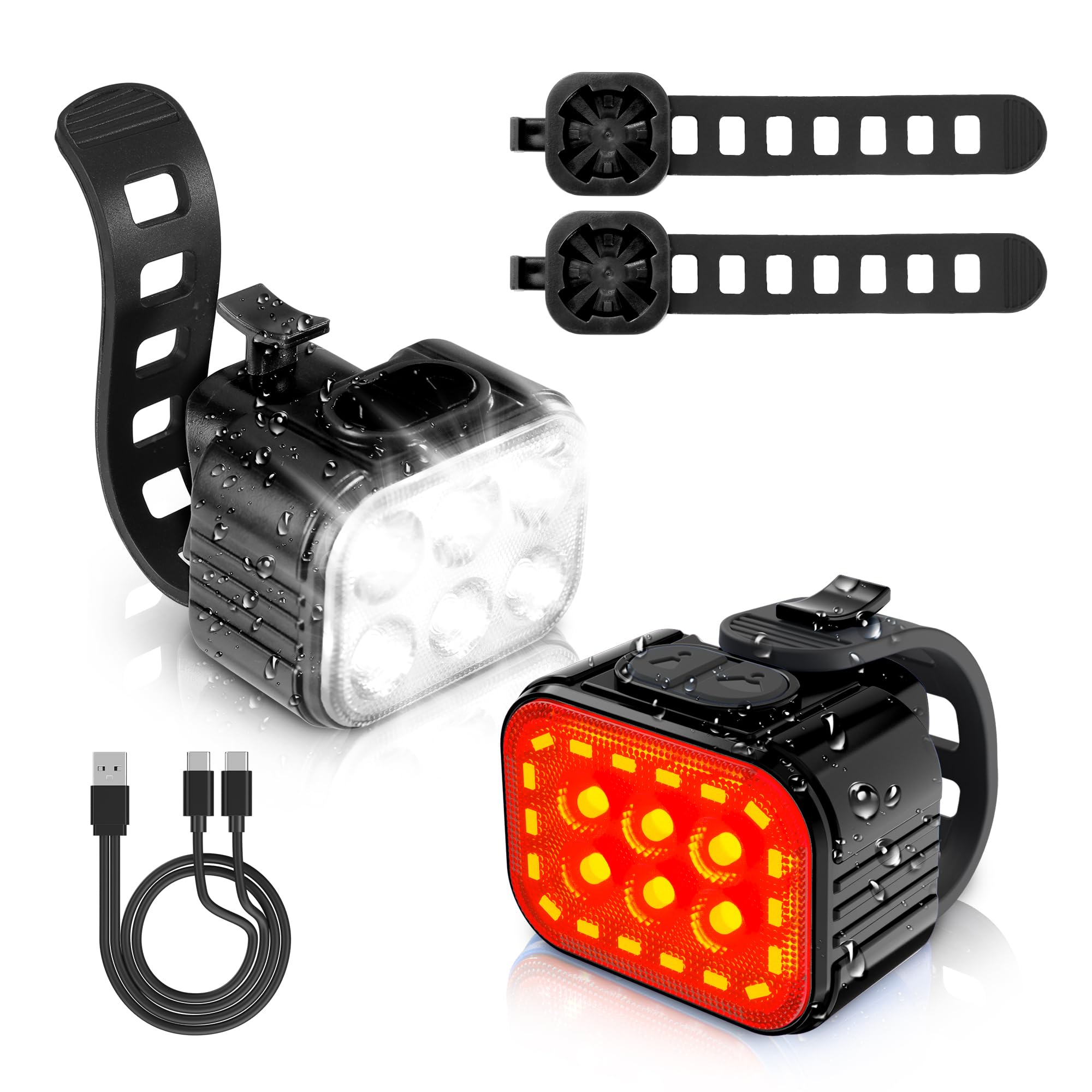 Photo 1 of WORKPRO Bike Lights Set [8+13 Modes], Rechargeable Bicycle Light Set Ultra Bright, IP65 Waterproof Bike Lights for Night Riding, 1200mAh Bike Headlight and Tail Light Reflectors, Black
