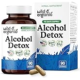 Wild & Organic Alcohol Detox Capsules - Antioxidant Liver & Kidney Support - Herbal Cleanse Supplement with Milk Thistle, Dandelion Root & Chanca Piedra - Vegan, No Fillers, Non-GMO - 90 Count