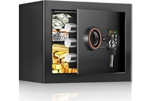 1.0 Cub Small Home Safe, Anti-theft Safe Box with Programmable Keypad, Spare Keys and Removable Shelf, Security Digital Safe 