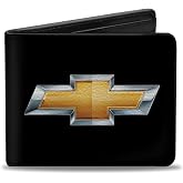Buckle-Down GM General Motors Wallet, Bifold, Chevy Bowtie Black Gold Logo Centered, Vegan Leather