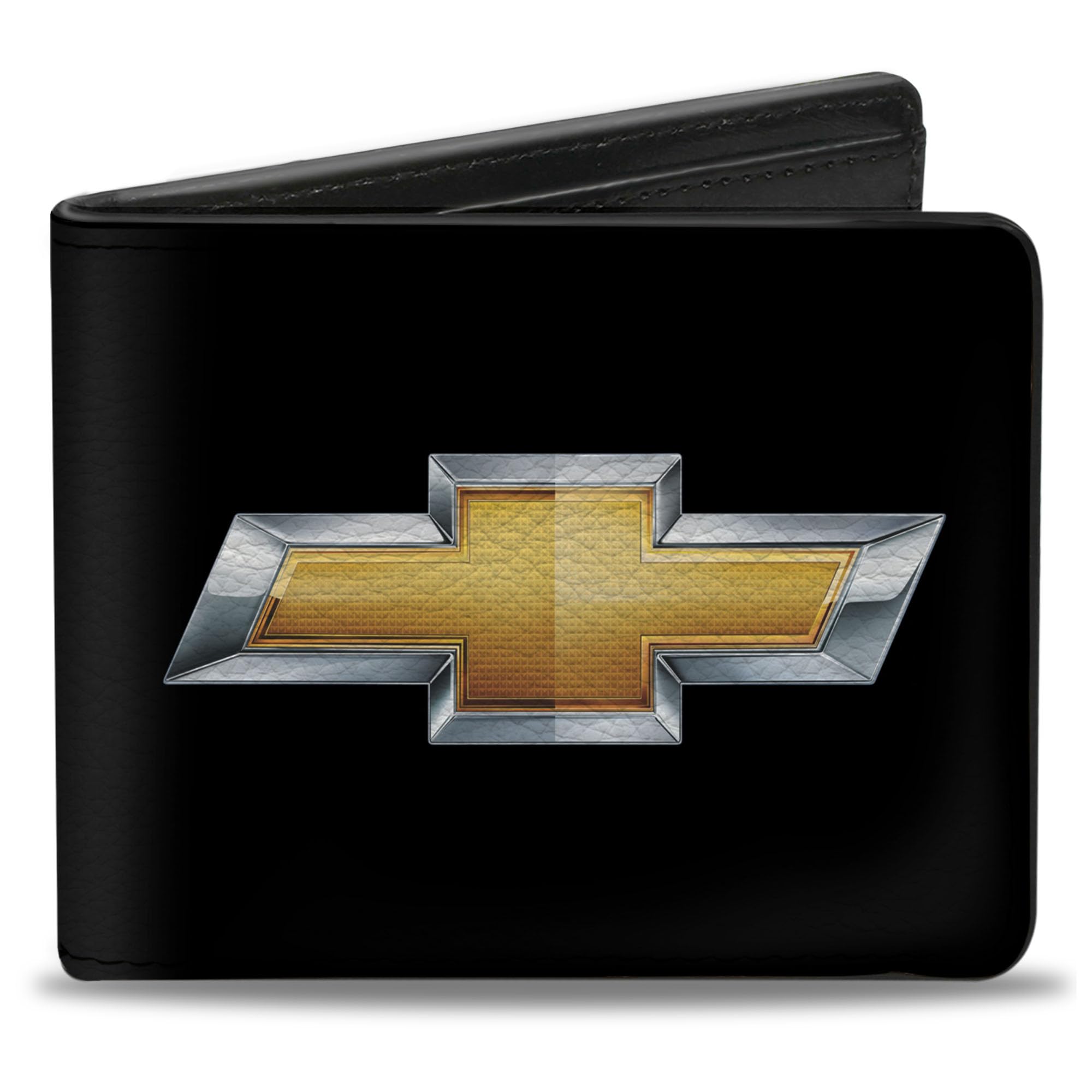 Buckle-Down - Bi-Fold Wallet Pu Bifold Wallet - Chevy Bowtie Black/Gold Logo Centered Mens