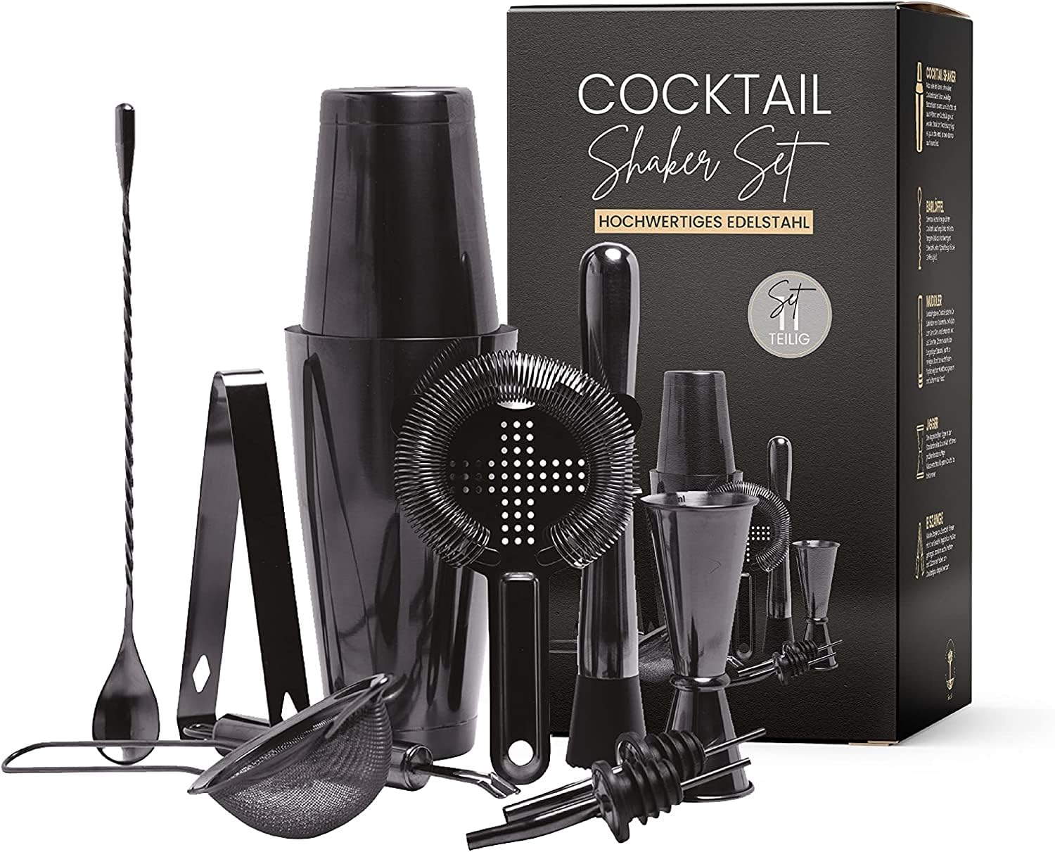 SHAKEIN 12 Piece Cocktail Set - Large Cocktail Mixing Set / Boston Cocktail Shaker 750ml Stainless Steel / Bar Shaker Set in Space Grey