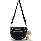 Pander Crossbody Bum Bag for Women, Everyday Nylon Shoulder Bag with Pompom Keychain Wristlet Bag Charm, Adjustable Strap