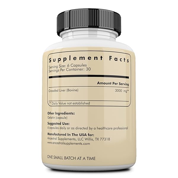 ANCESTRAL SUPPLEMENTS GRASS FED BEEF LIVER 180 CAPSULES, SUPPORTS ENERGY PRODUCTION, DETOXIFICATION, DIGESTION, IMMUNITY AND FULL BODY WELLNESS, NON-GMO, FREEZE DRIED LIVER HEALTH SUPPLEMENT