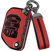 QfungYe for Jeep Key Fob Cover Accessories, Matte TPU Material, With a Cute Leather Keychain, for Jeep Wrangler JL JLU Rubicon Gladiator Sahara