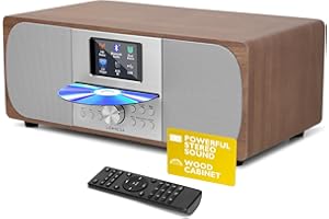 LEMEGA MSY6 Bluetooth Stereo System for Home I Powerful 100W CD Player I FM Radio I Bluetooth Audio Streaming I USB Player I Aux-in I Alarms&Clock I Colour Display I Acoustic Wood Cabinet-Walnut