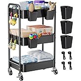 Aofure Baby Diaper Caddy Organizer and Storage, 3 Tier Rolling Cart with Wheels for Newborn Nursery Essentials, Baby Organizers for Changing Table, Crib, Bedroom, Movable Bedside Organizatio (Black)