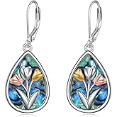 AXOMY Tulip Earrings for Women 925 Sterling Silver Tulip Flower Teardrop Earrings Flower Jewelry Gifts for Women