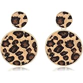 CEALXHENY Leopard Dangle Earrings for Women Statement Snakeskin Square Drop Earrings Disc Earring Studs Fashion Jewelry