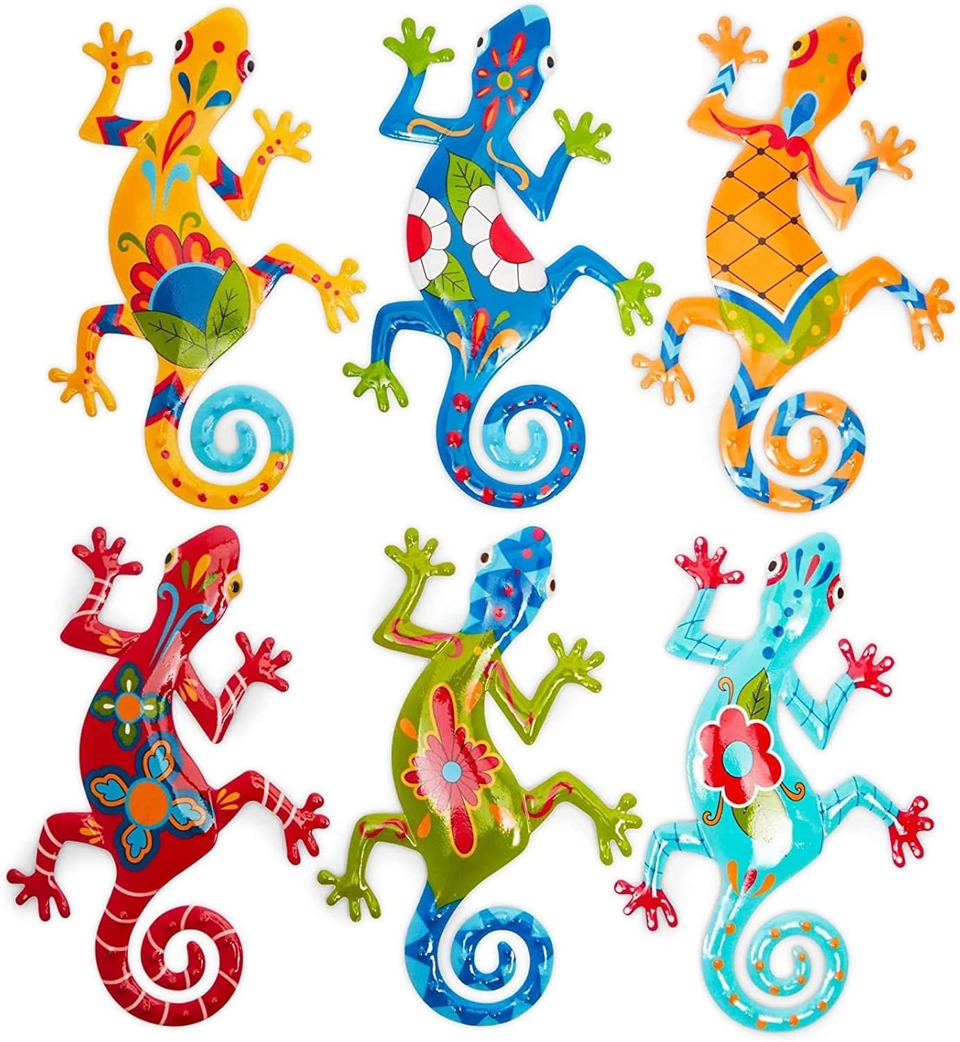 Plaques & Wall Art - Metal Gecko Outdoor Wall Décor in 6 Designs (5.5 x 8.6 In, 6 Pieces)