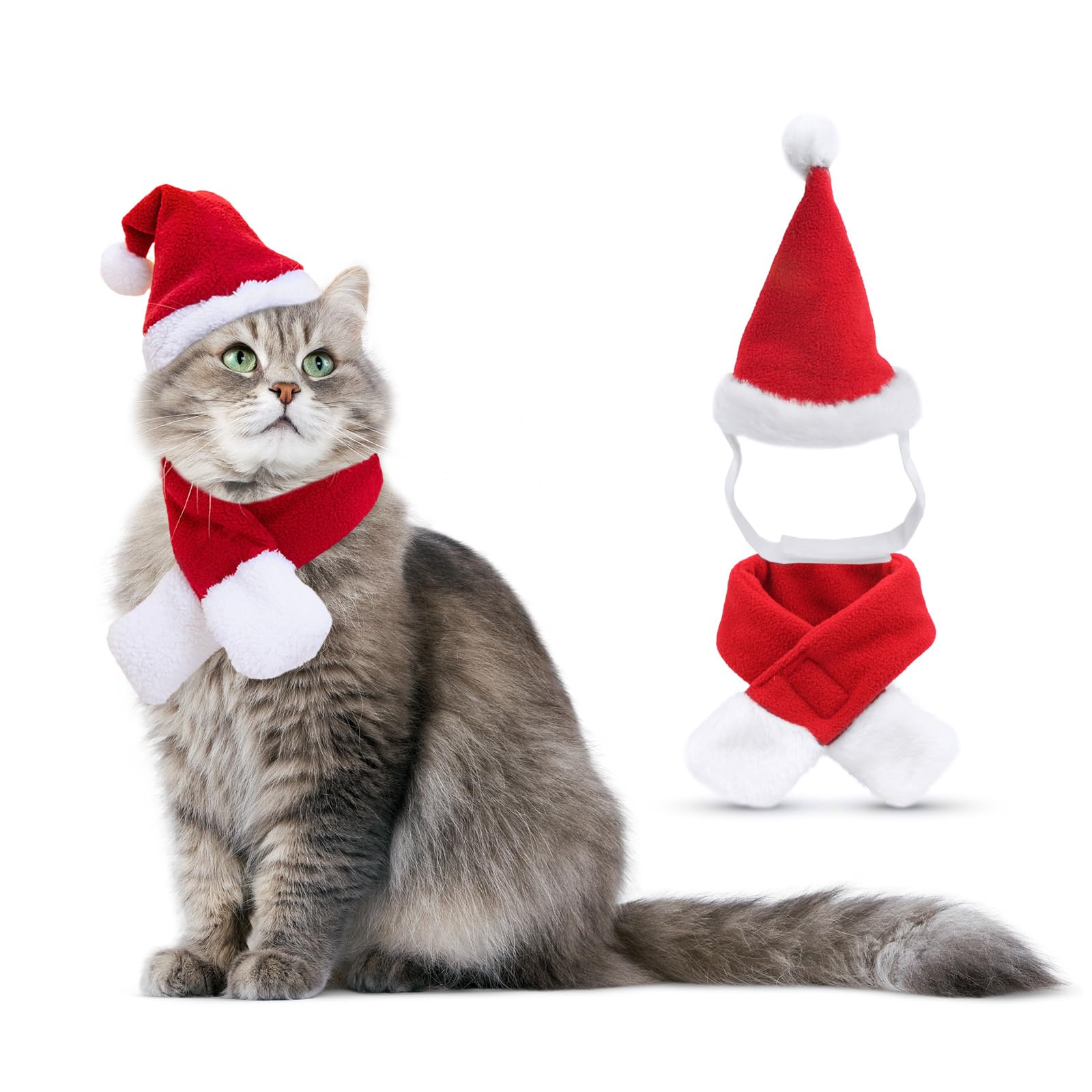 PETLESO Cat Christmas Costume Santa Hat and Scarf for Cats Puppies Christmas Outfit Christmas for Small Dog