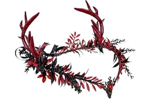 MOSTORY Gothic Elf Antler Crown - Black Deer Horns Headband Red Fairy Heapiece Dark Elven Circlet for Renaissance Fair Costume Women Goth Wedding Halloween Cosplay